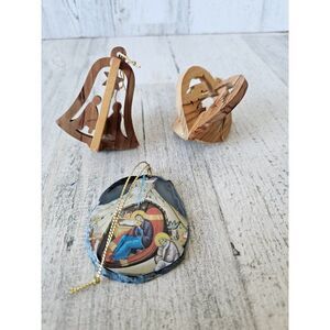 Nativity wooden religious ornament Mary Joseph Xmas tree